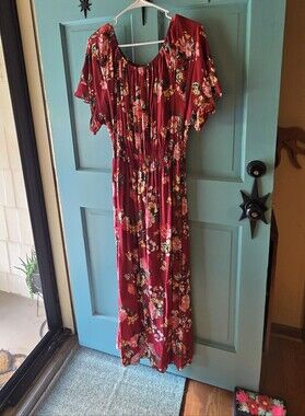 Burgundy Floral Jumper with Puff Sleeves